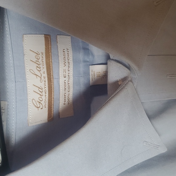 Roundtree & Yorke Gold Label Fitted NON Iron EZ Wash Dress Shirt in Blue Sz 16 - Picture 4 of 10